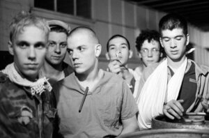 black and white picture of 23 skidoo band, with 6 members