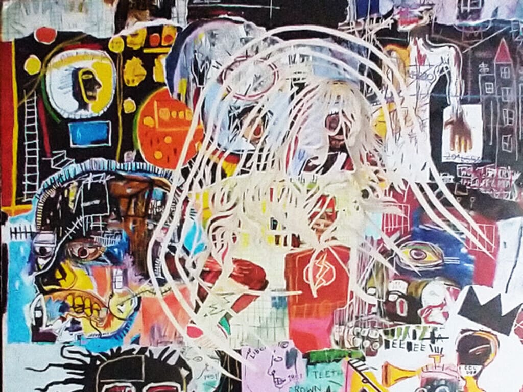 cover image of headonix album, displaying abstract art with red, white, yellow and blue colours